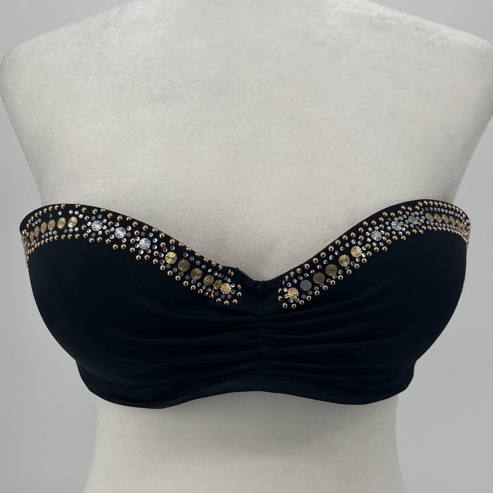 Victoria's Secret Swimsuit Bikini Top‎ Black Strapless Bandeau Gold Silver  36B